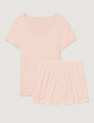 Women's Cotton Pointelle Rib Tee & Short Set