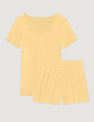 Women's Cotton Pointelle Rib Tee & Short Set